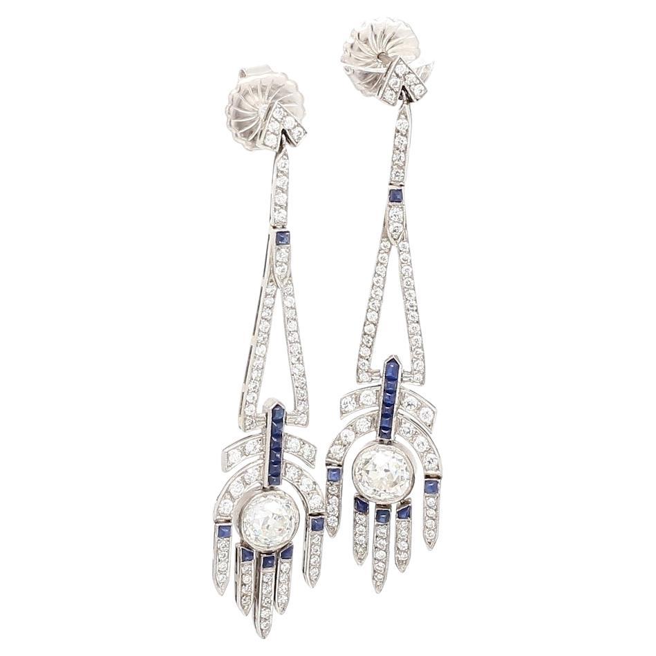 Platinum Earrings with Round Sapphire & VS1 Diamonds