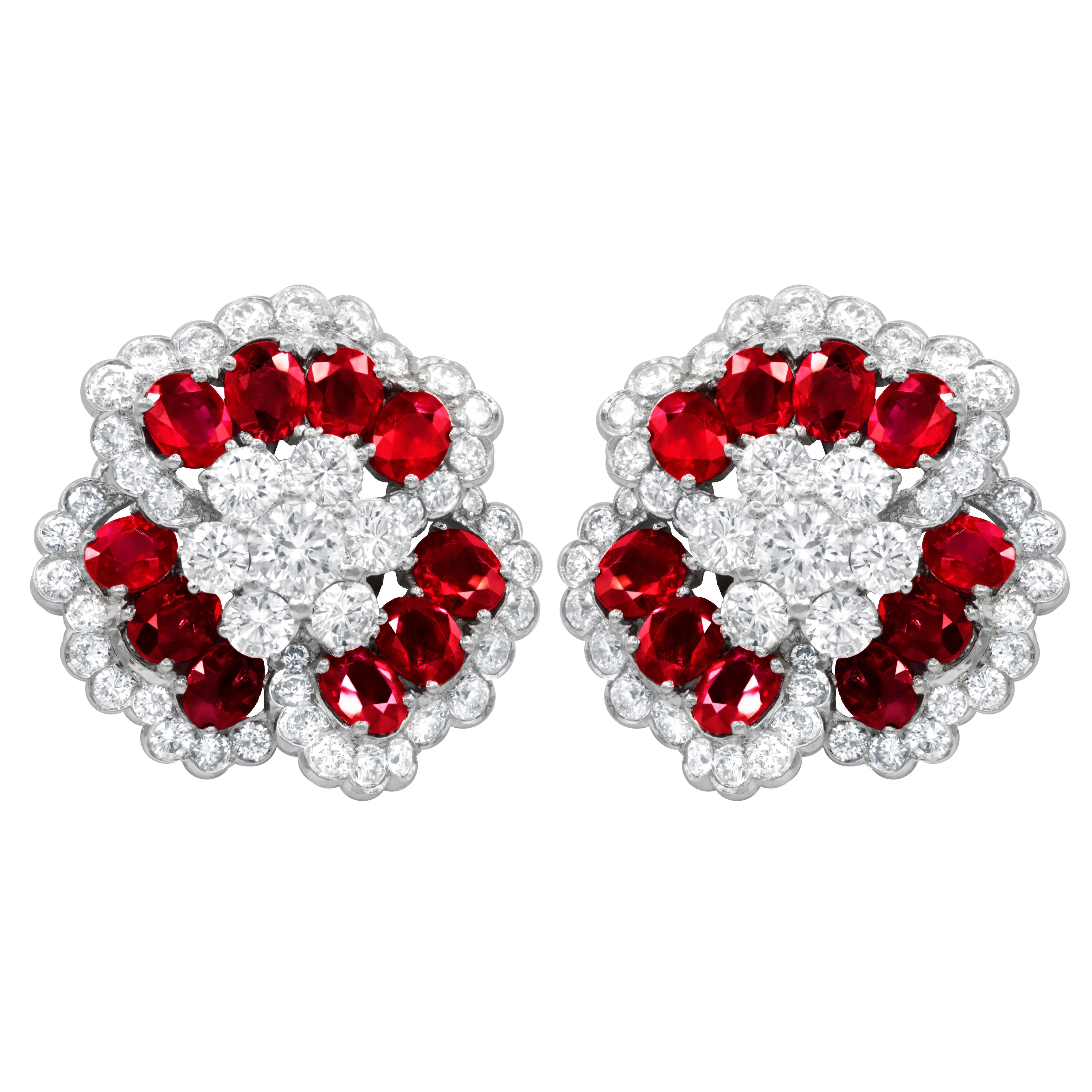 Platinum ruby and diamond earrings part of a set, features 8.00 carats of rubies and 6.00 carats of diamonds
