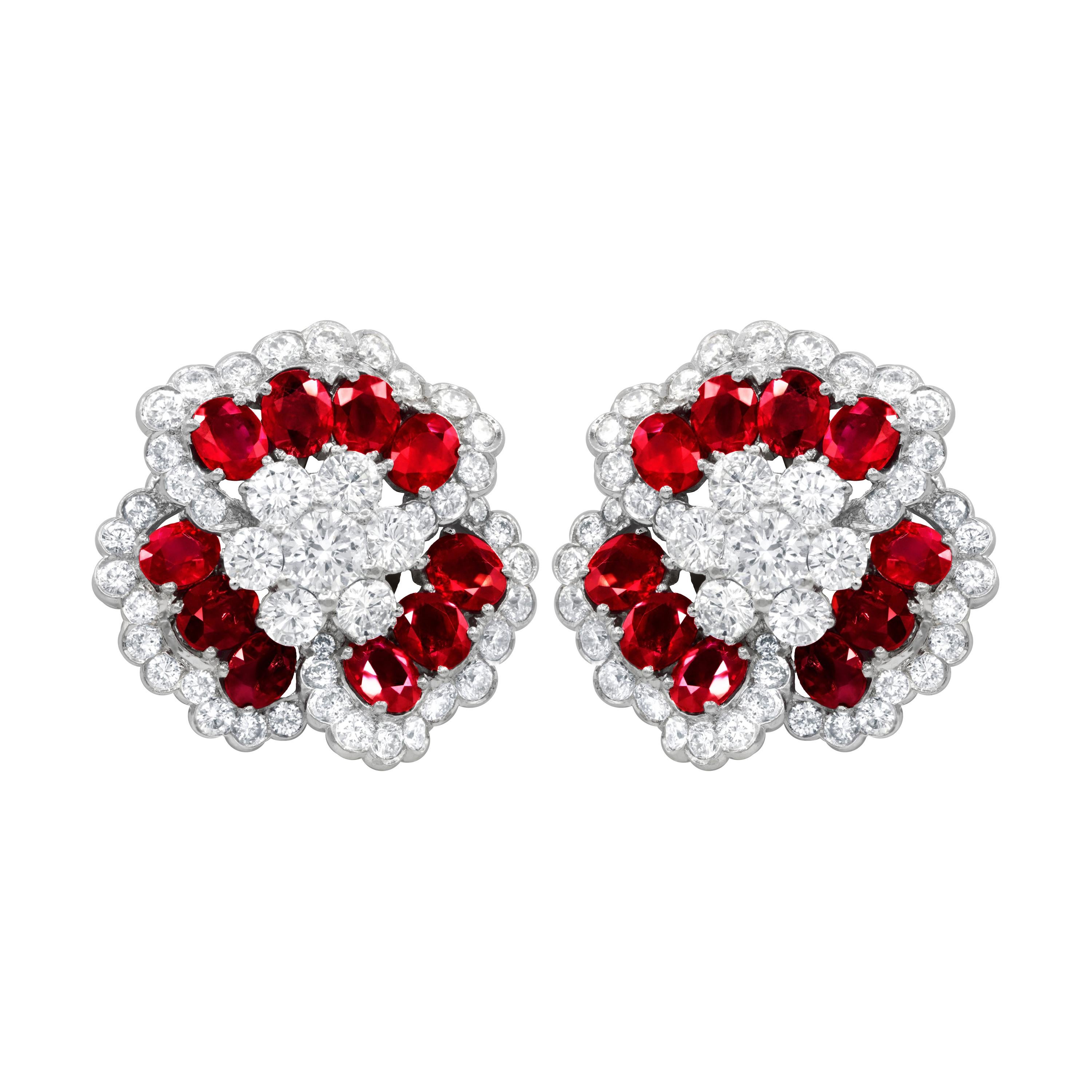 Diana M. Platinum Earrings with Rubies and Diamonds For Sale