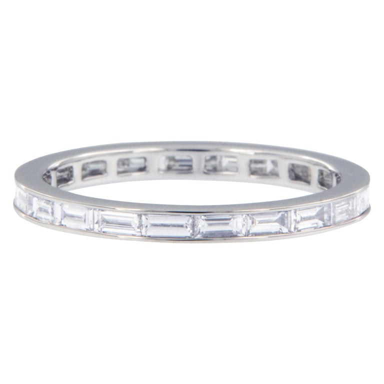 Platinum East, West Style Baguette Diamond Eternity Band Ring For Sale