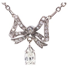Platinum Edawardian Bow Necklace with 1ct Diamond