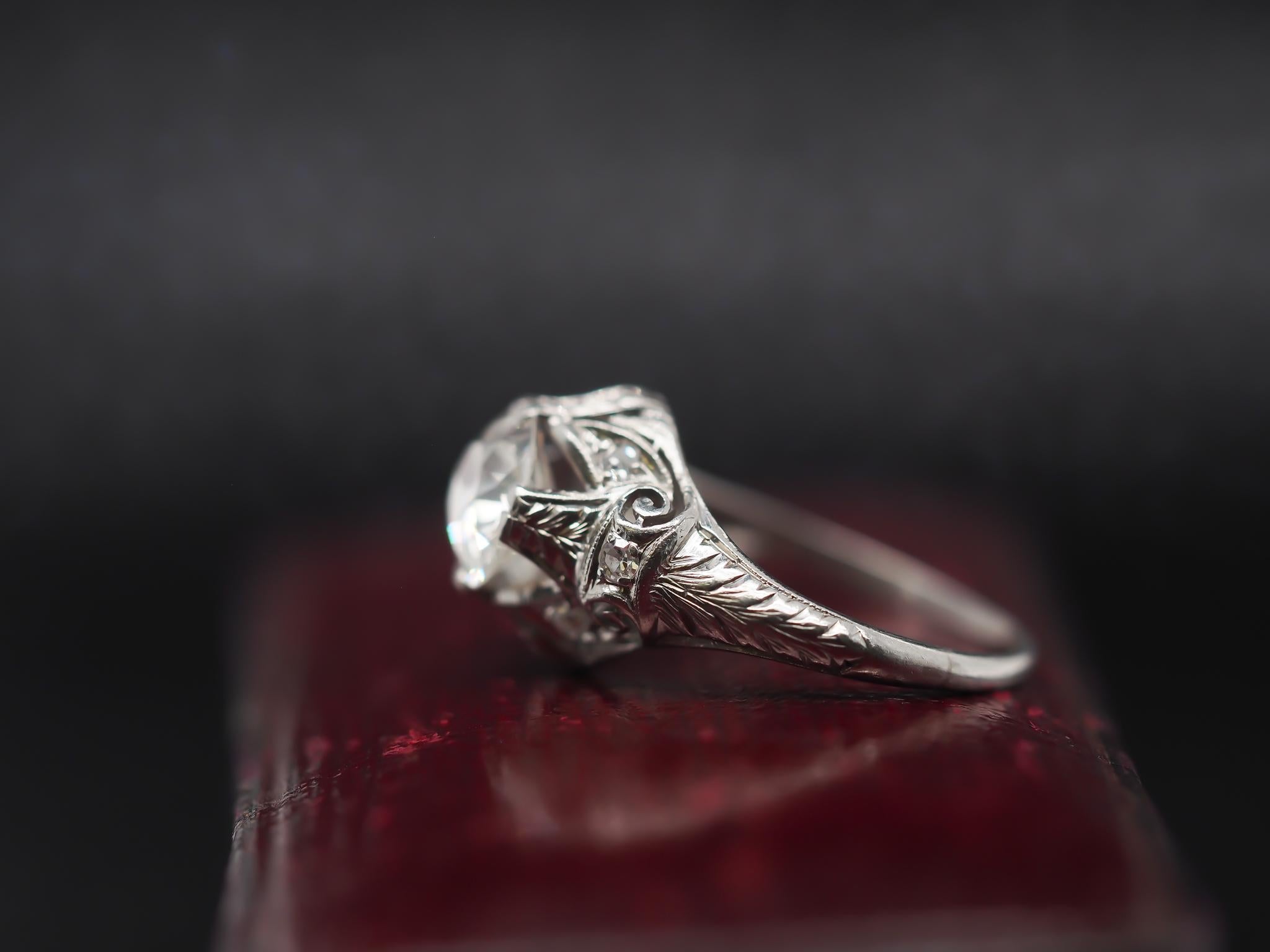 Platinum Edwardian 1.25ct Old Mine Diamond Engagement Ring For Sale 1