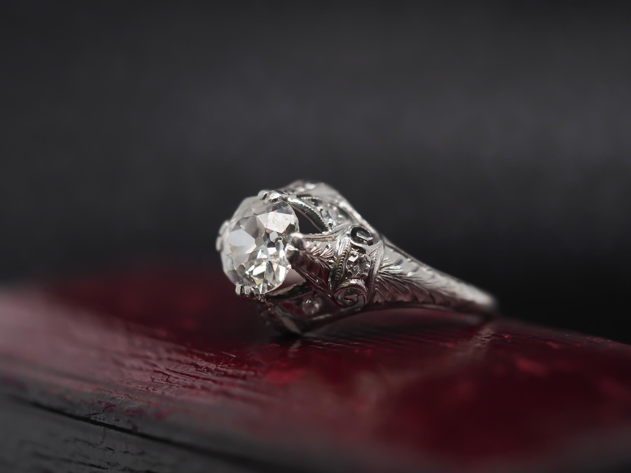Platinum Edwardian 1.25ct Old Mine Diamond Engagement Ring For Sale 2