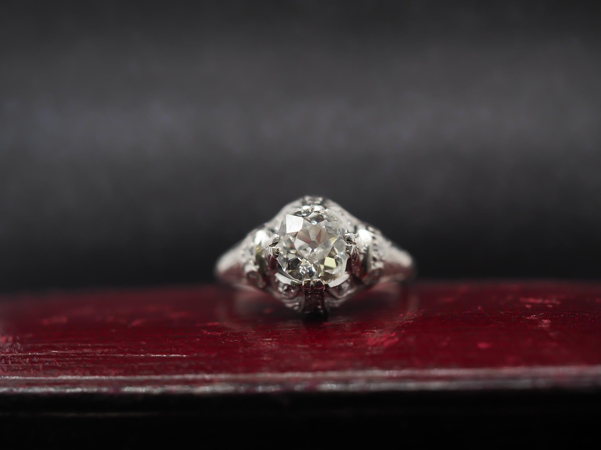 Platinum Edwardian 1.25ct Old Mine Diamond Engagement Ring For Sale 3