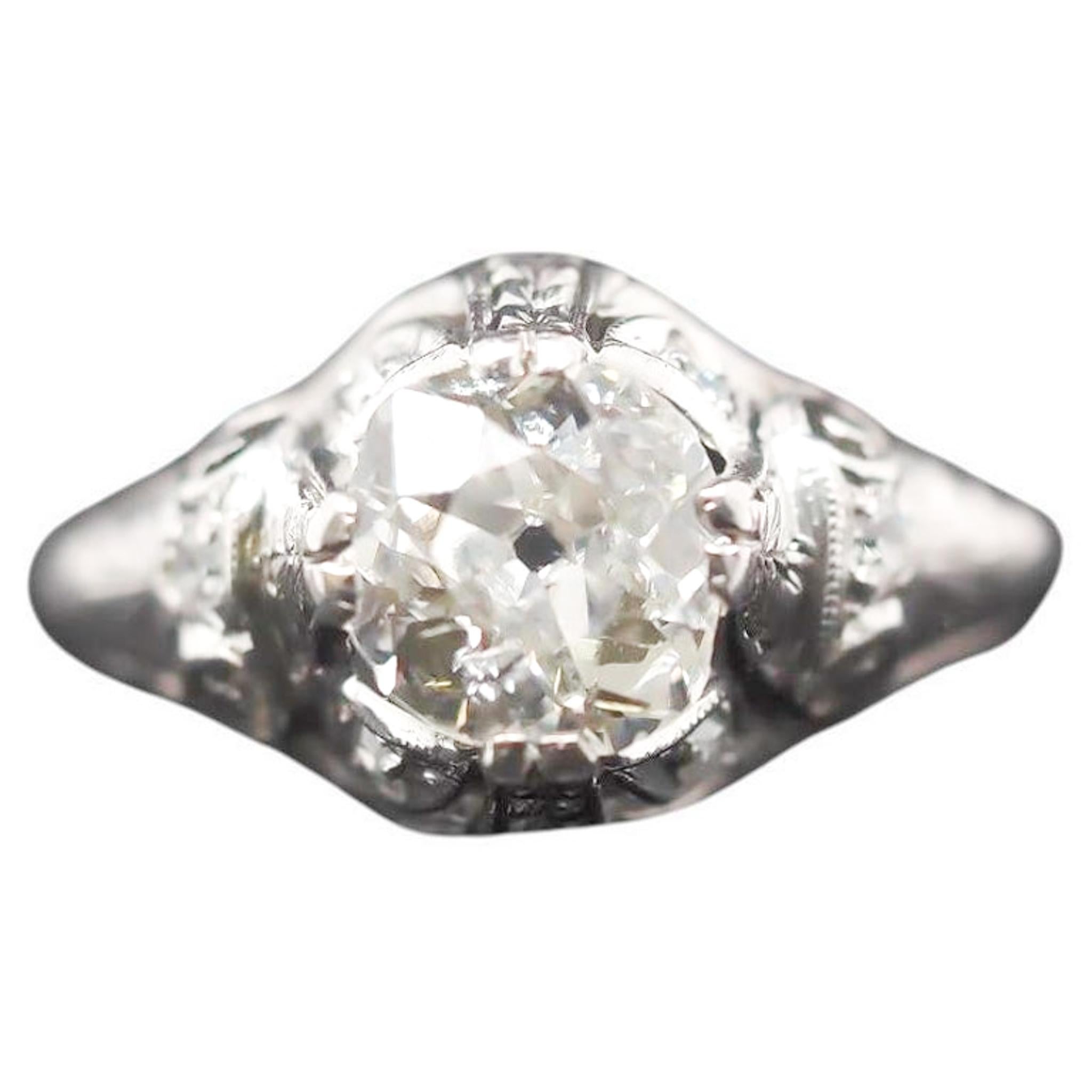 Platinum Edwardian 1.25ct Old Mine Diamond Engagement Ring