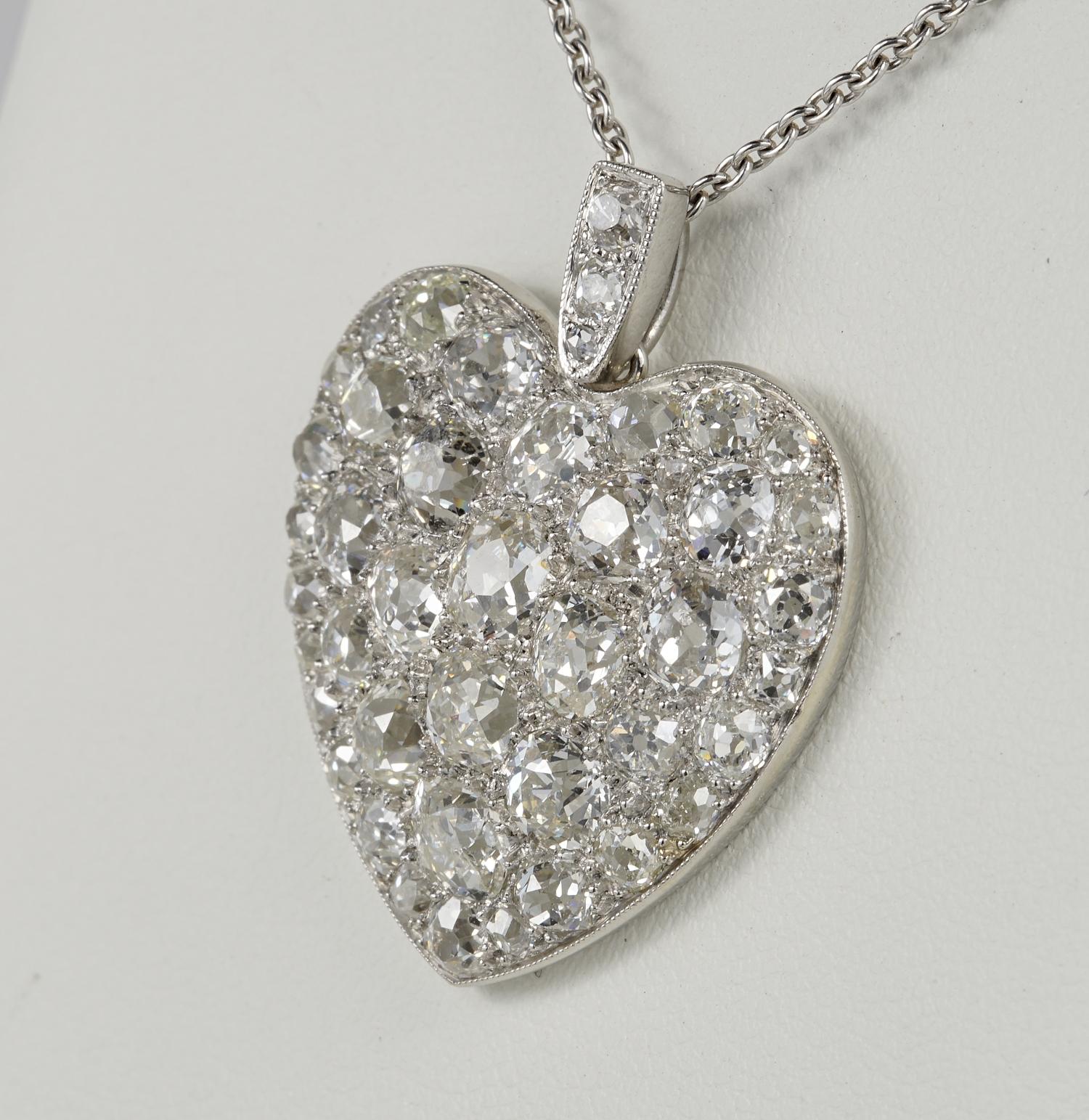 Women's Platinum Edwardian 6.0 Carat Mine Cut Diamond Rare Sentimental Heart Necklace