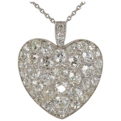 Platinum Edwardian 6.0 Carat Mine Cut Diamond Rare Sentimental Heart Necklace