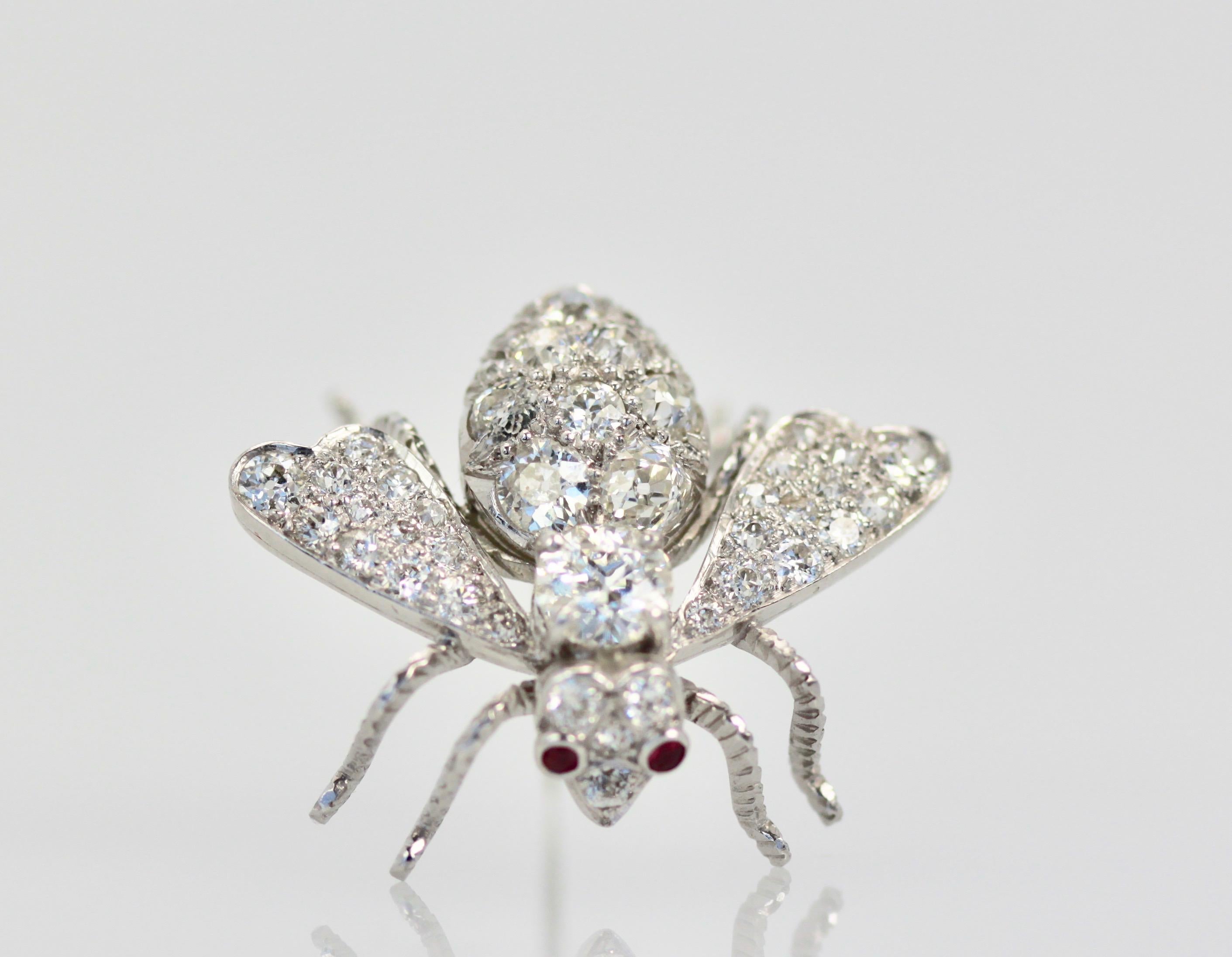 Edwardian Antique Platinum Diamond Bee Brooch