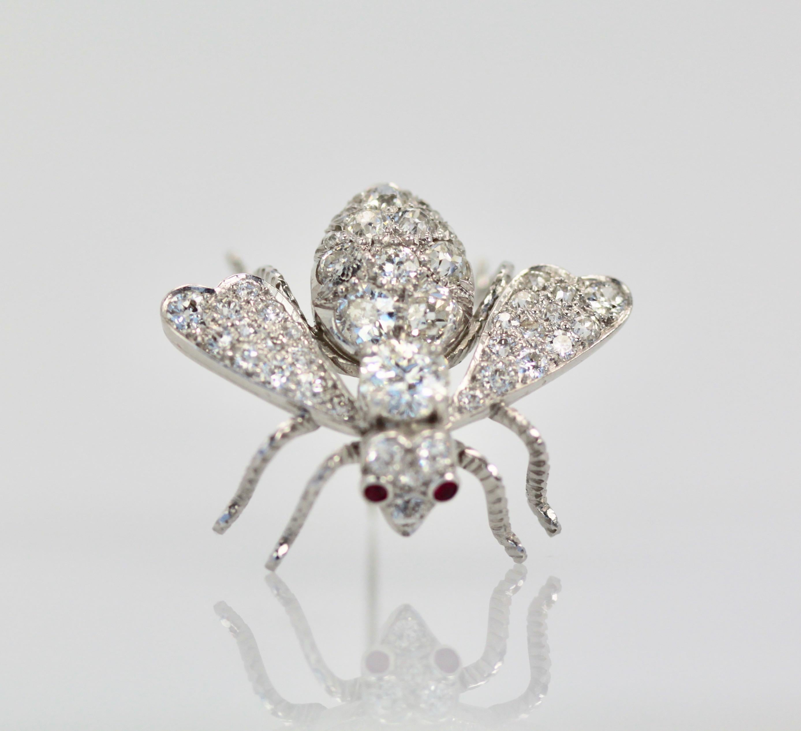 Women's or Men's Antique Platinum Diamond Bee Brooch