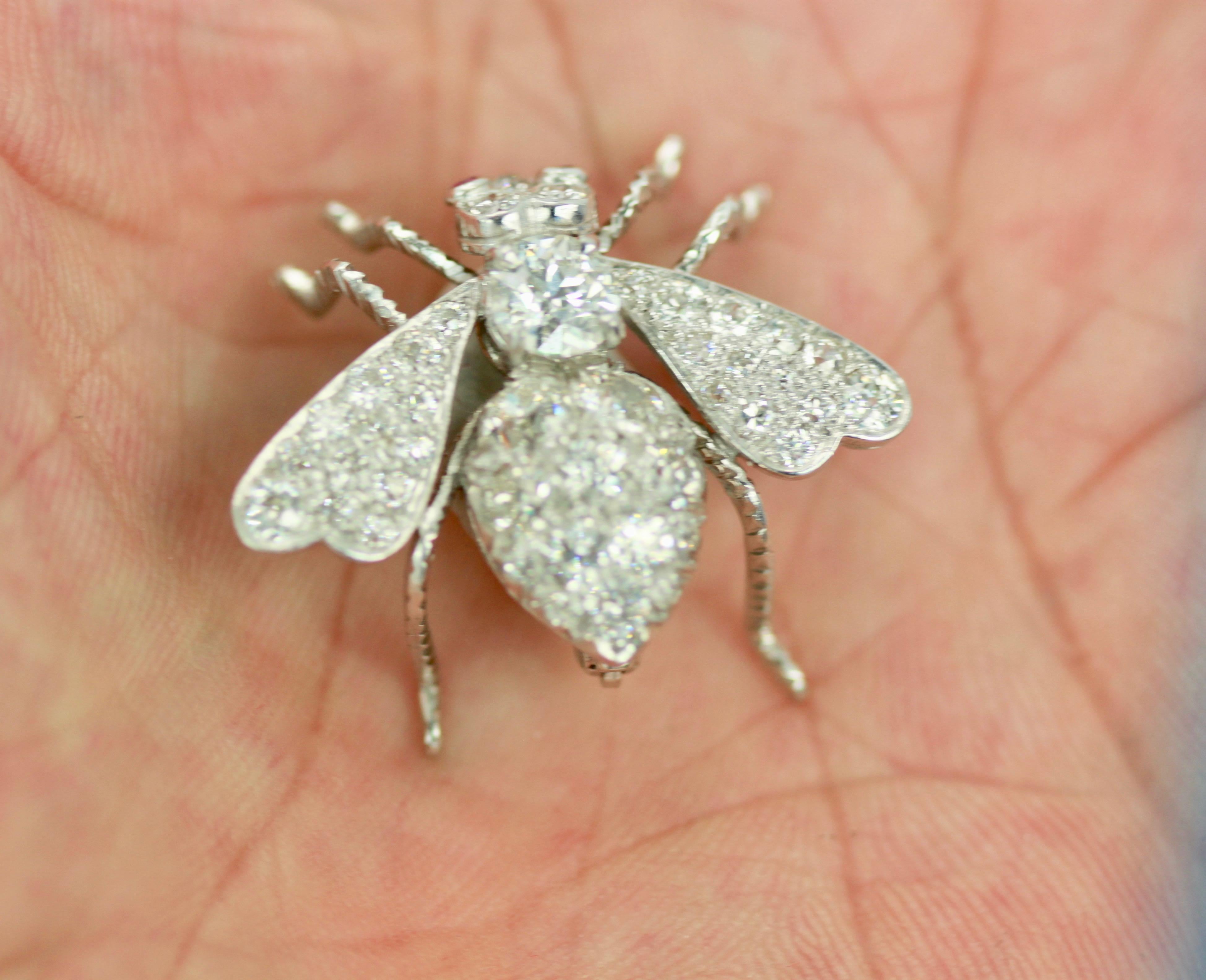 Antique Platinum Diamond Bee Brooch 2