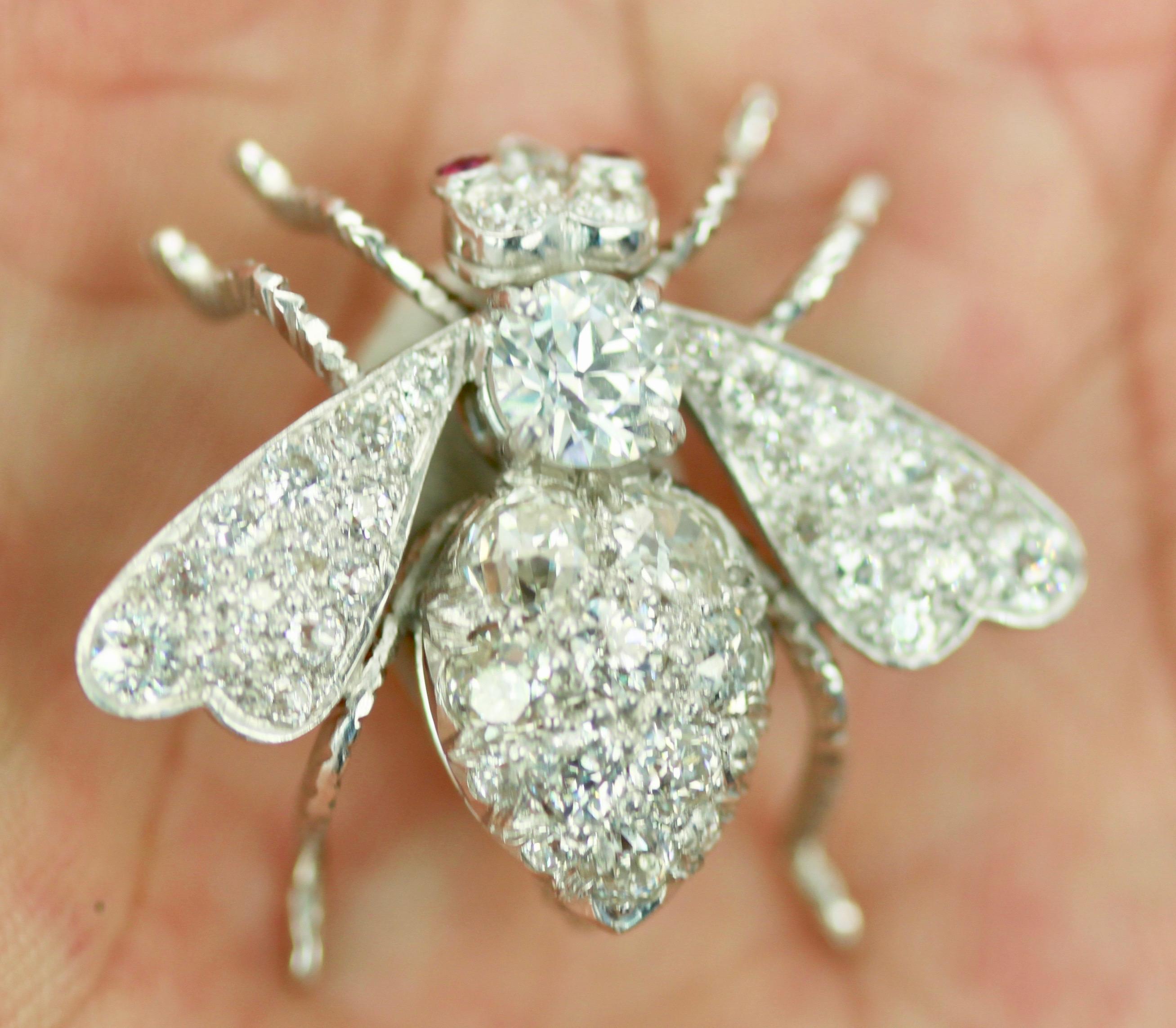 Antique Platinum Diamond Bee Brooch 3