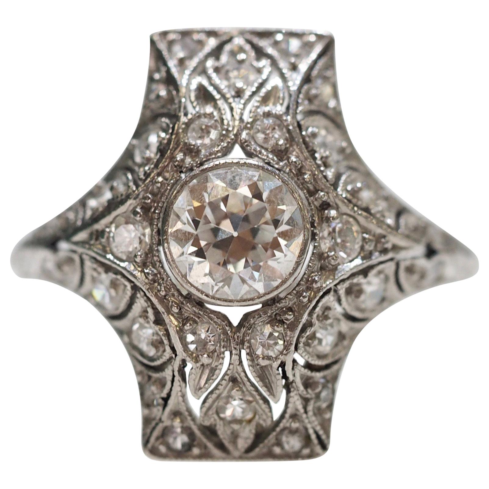 Platinum Edwardian Diamond Filigree Ring, circa Late 1800s