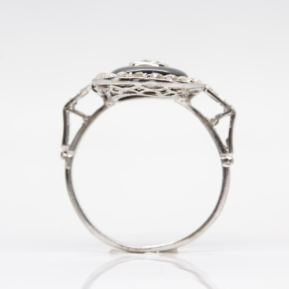 Women's or Men's Platinum Edwardian Diamond and Onyx Ring
