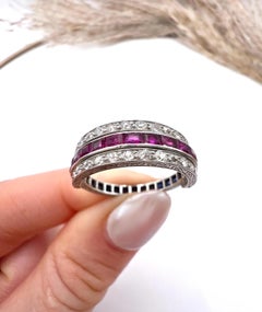Platinum, Edwardian era Calibrated Ruby & Sapphire Flipover Night and Day Ring