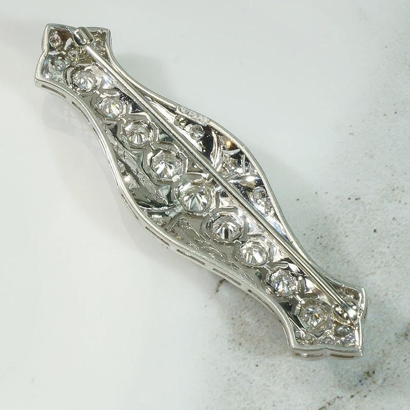 Brilliant Cut Platinum Edwardian Filigree Diamond Brooch For Sale