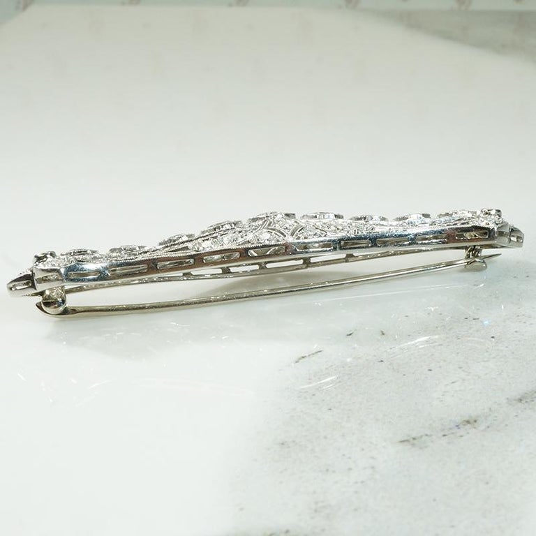 Platinum Edwardian Filigree Diamond Brooch In Good Condition In Portland, OR