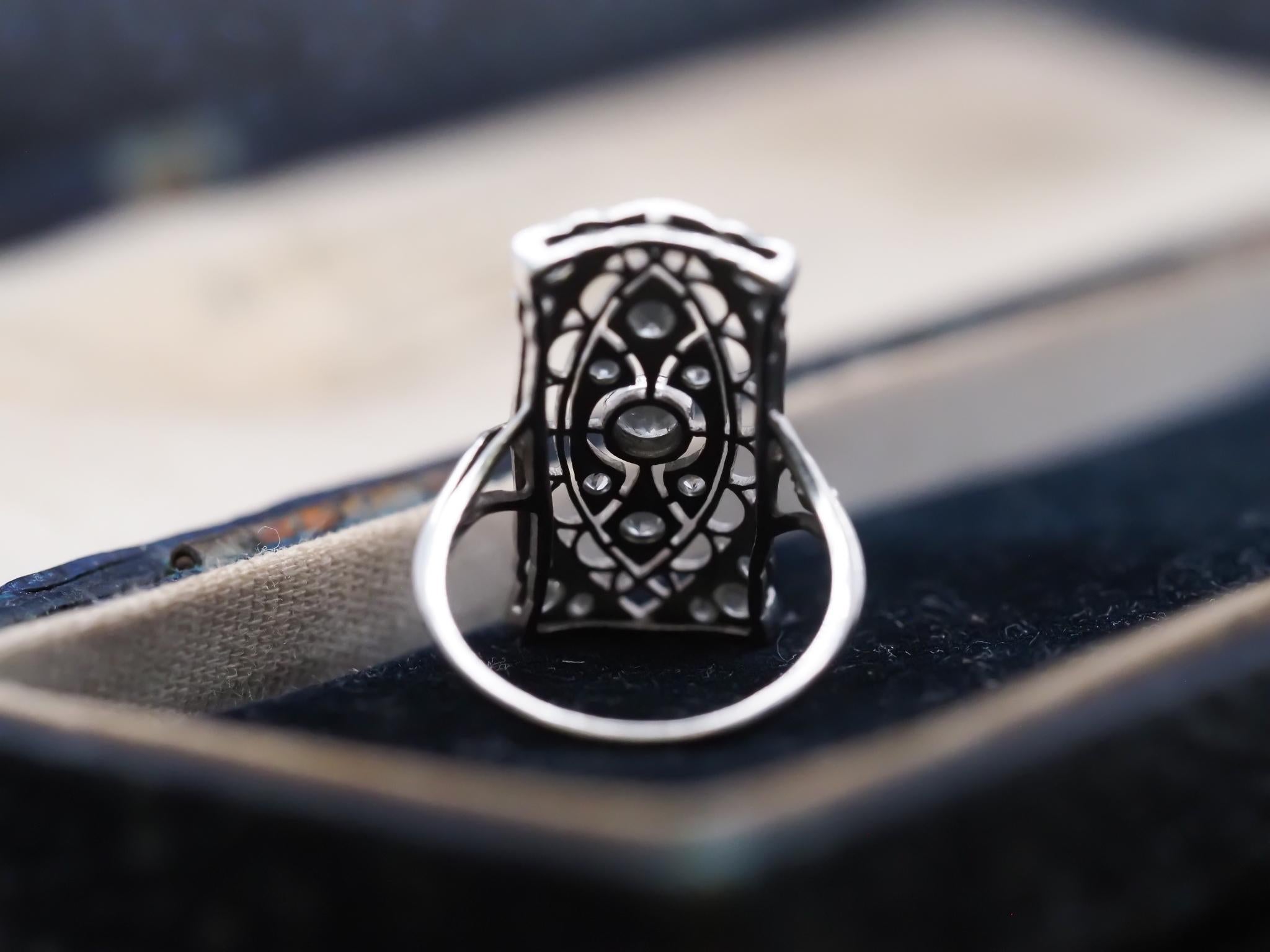 Women's Platinum Edwardian Openwork Filigree Old European Diamond Ring For Sale