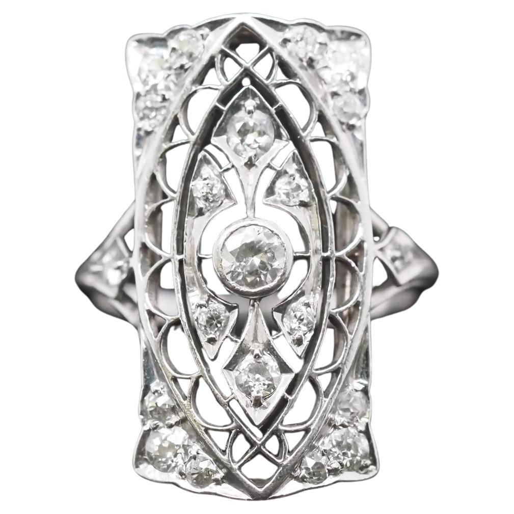 Platinum Edwardian Openwork Filigree Old European Diamond Ring