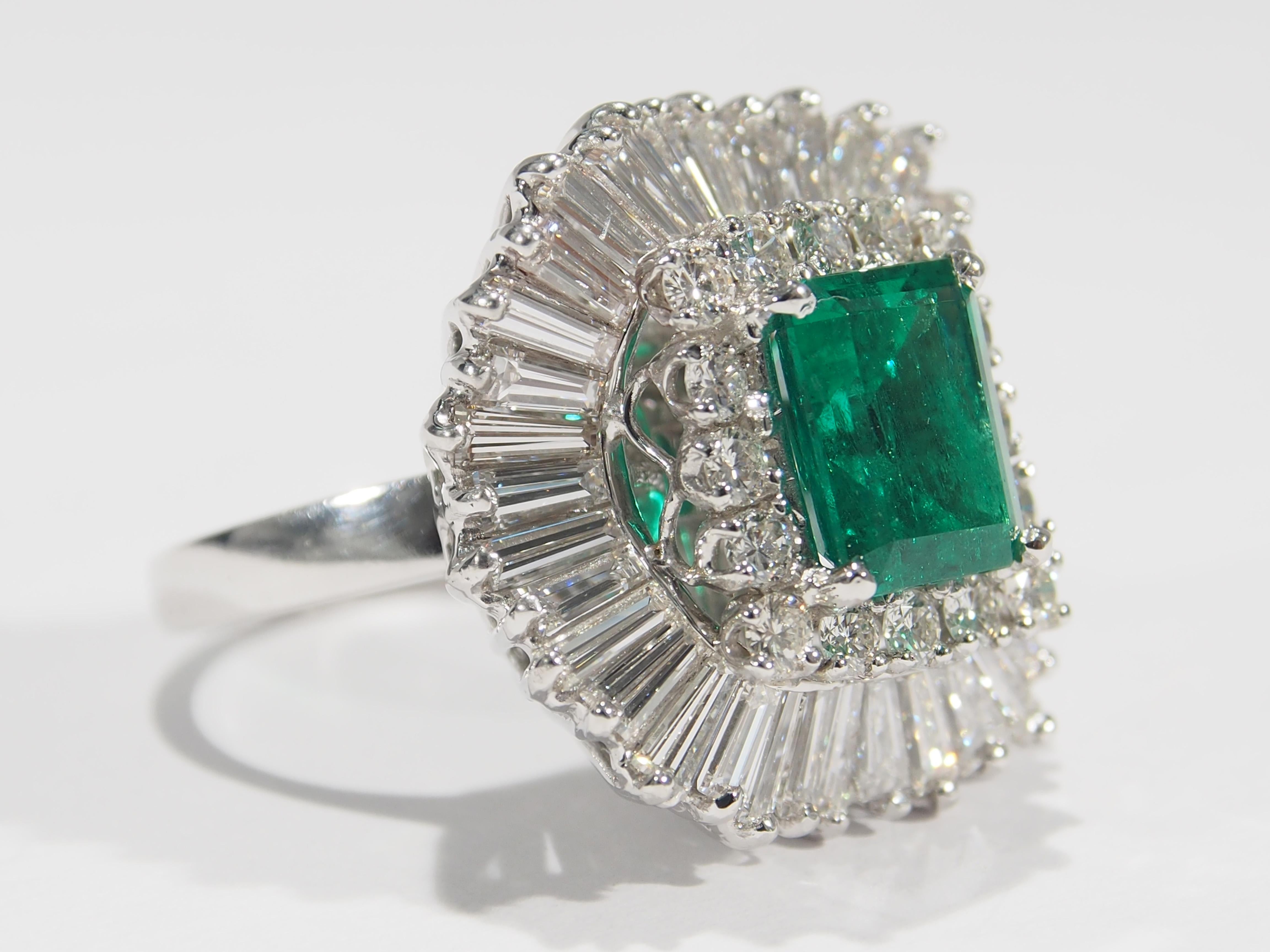 Emerald Cut Platinum Diamond Ballerina Colombian Emerald Pendant Ring GIA Certified