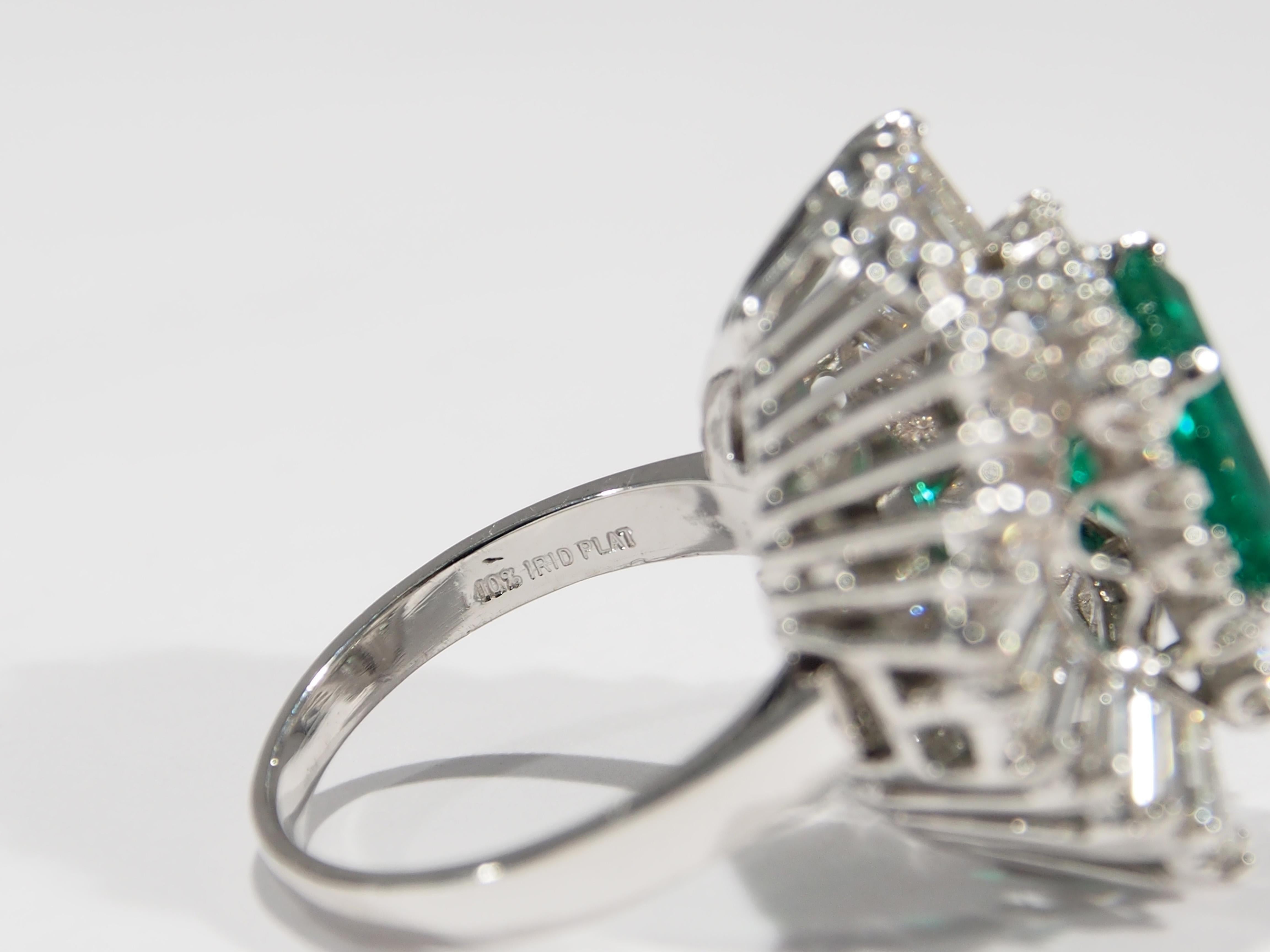 Women's or Men's Platinum Diamond Ballerina Colombian Emerald Pendant Ring GIA Certified