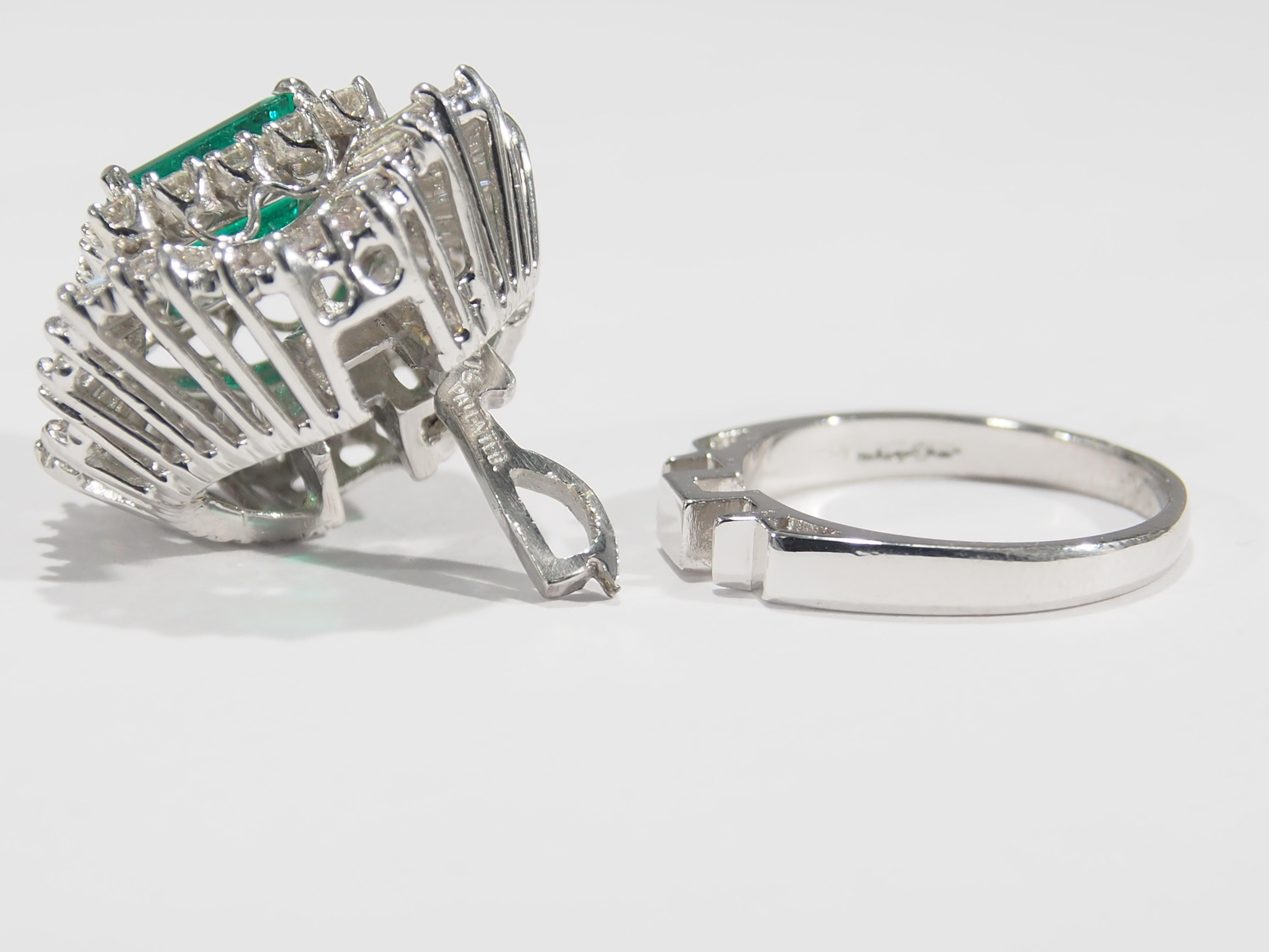 Platinum Diamond Ballerina Colombian Emerald Pendant Ring GIA Certified 1