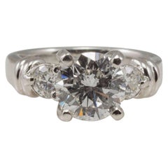 Platinum EGL Certified 2.04 Carat Diamond Three-Stone Engagement Ring 2.44tdw