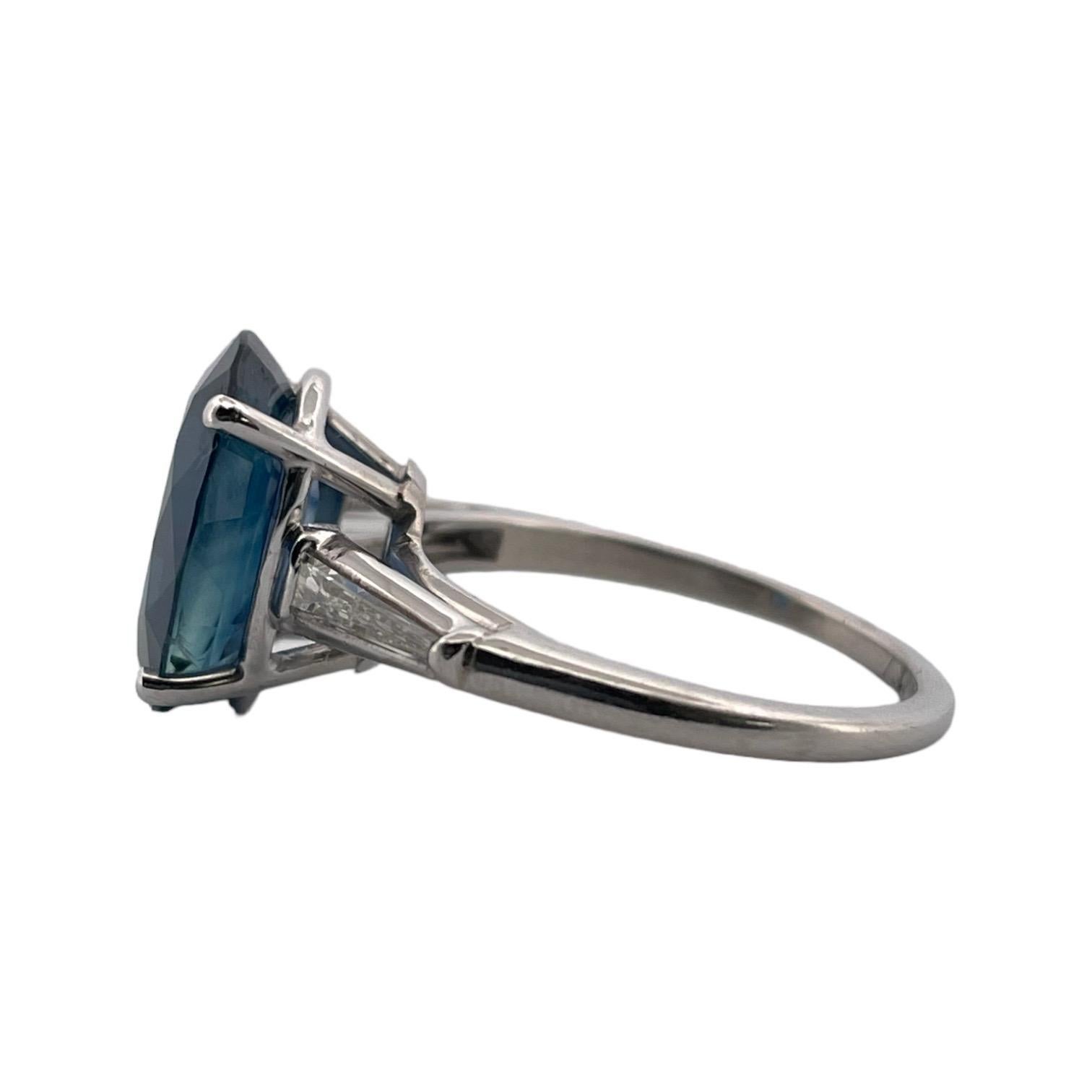 Modern Platinum Elegance Sapphire Ring with Tapered Baguette Diamonds For Sale