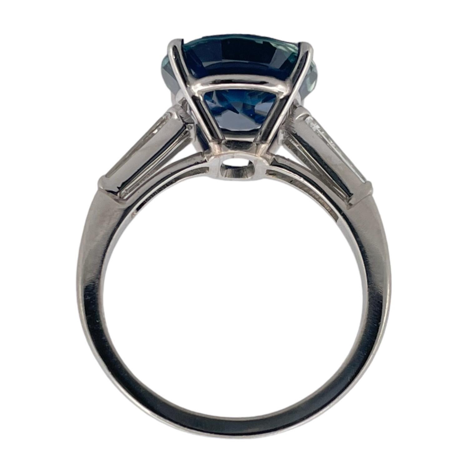 Oval Cut Platinum Elegance Sapphire Ring with Tapered Baguette Diamonds For Sale