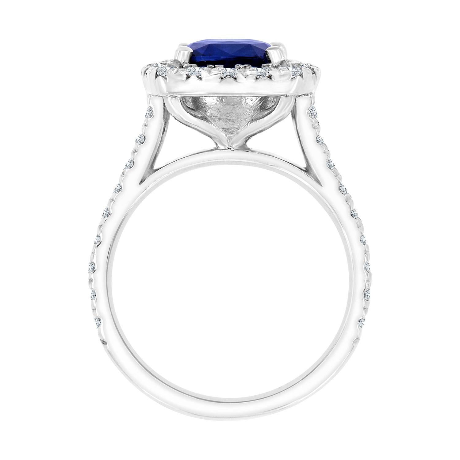 Cushion Cut Platinum Elongated Cushion 3.57 Carat Blue Sapphire & Diamond Halo Ring GIA For Sale