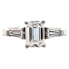 Platinum Emerald and Baguette Cut Diamond Ring w/ GIA Report 