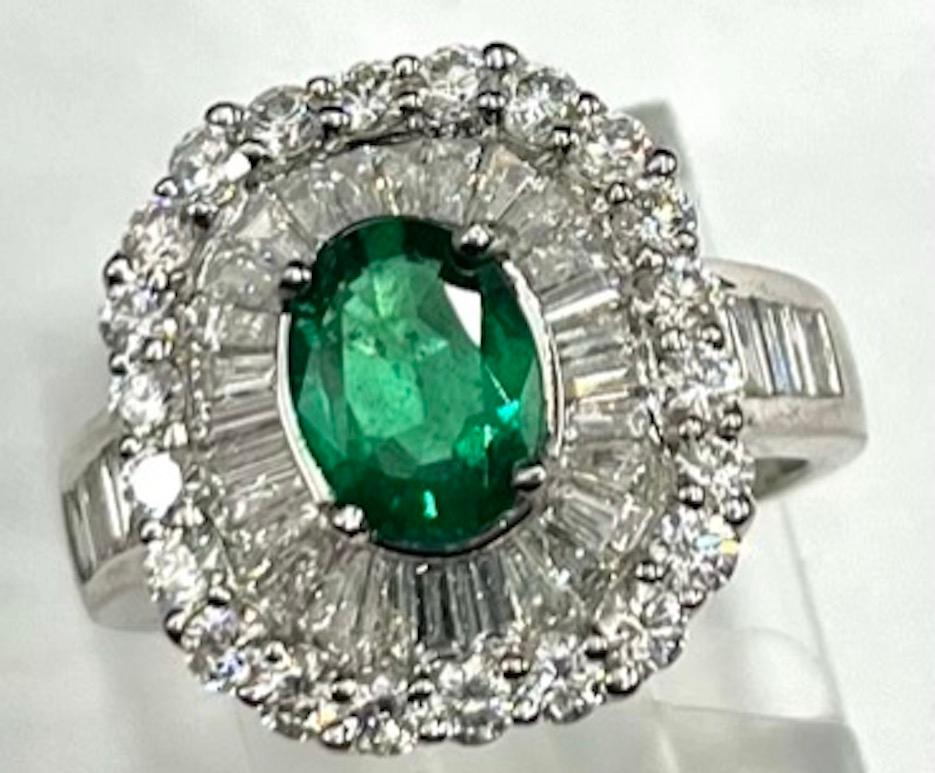 Women's or Men's Platinum Emerald And Diamond Ballerina Ring For Sale
