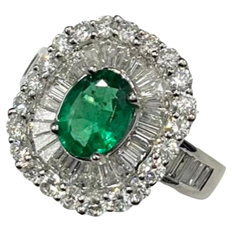 Platinum Emerald And Diamond Ballerina Ring For Sale