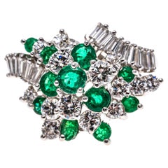 Platinum, Emerald and Diamond Bypass Retro Style Cluster Ring, App. 1.48 TCW