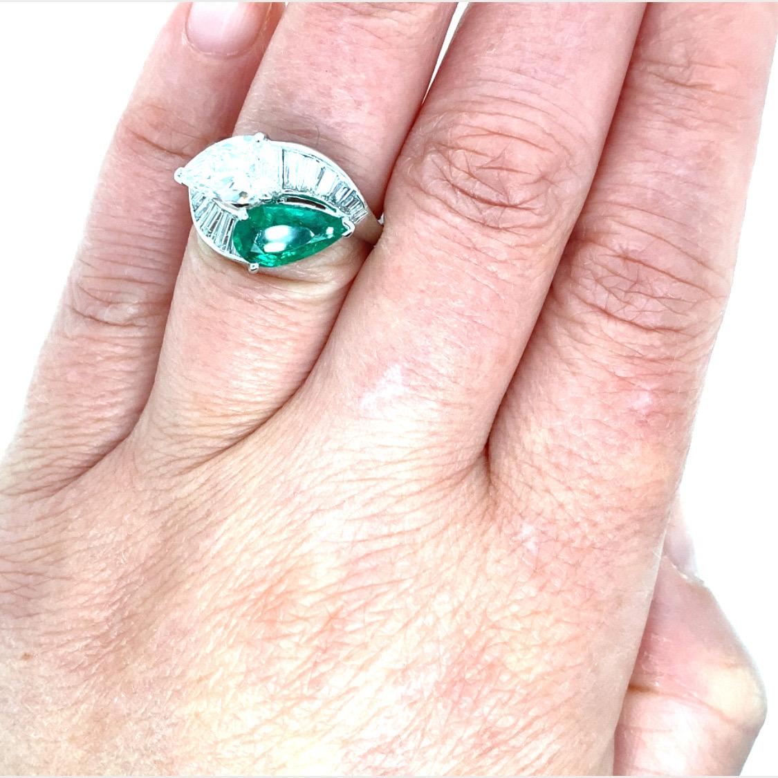 Platinum Emerald and Diamond Bypass Ring 1