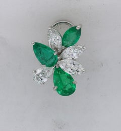 Platinum Emerald and Diamond Cluster Earrings