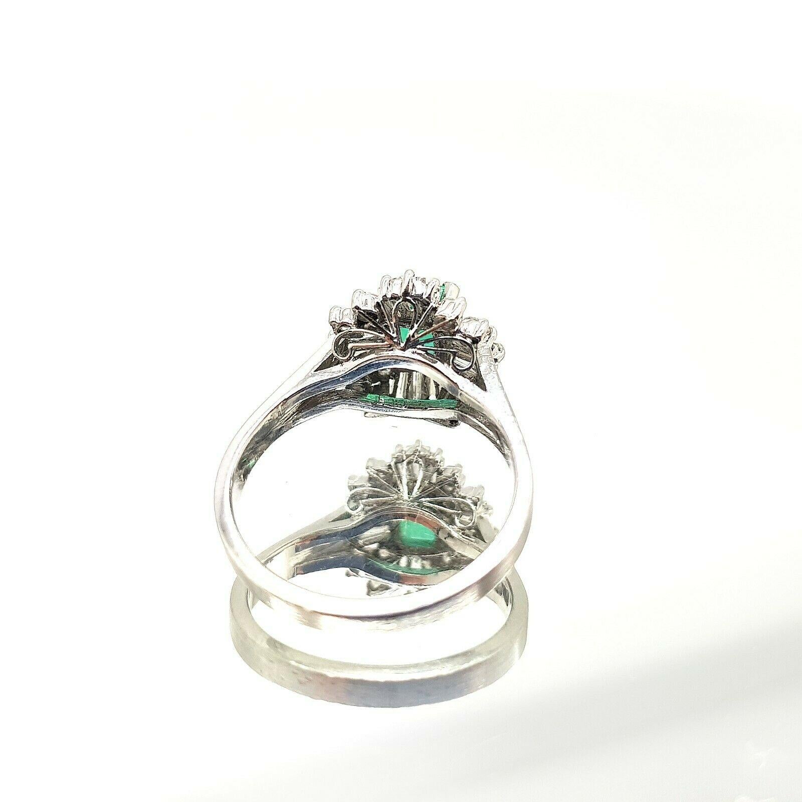 Contemporary Platinum Emerald and Diamond Cocktail Ring