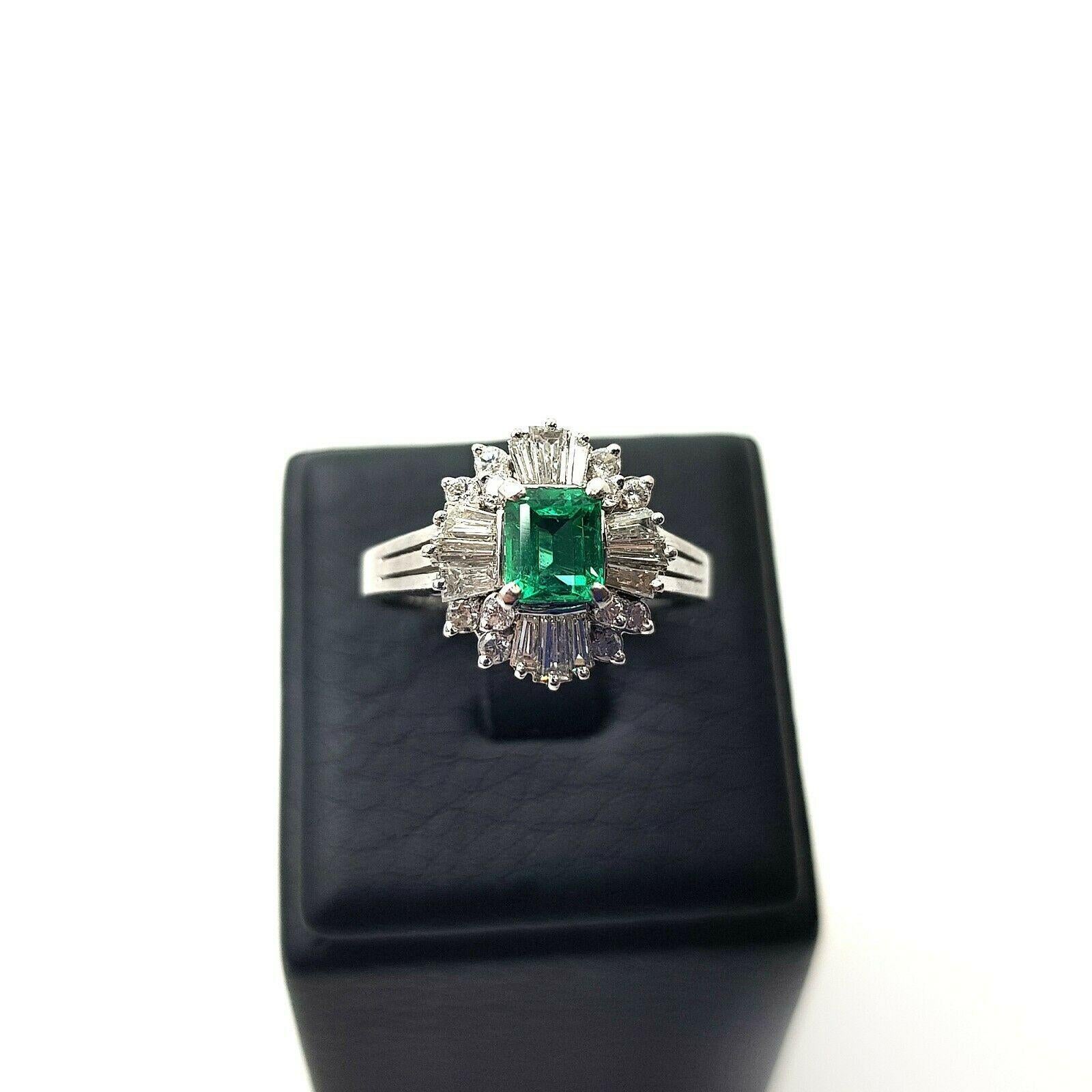 Emerald Cut Platinum Emerald and Diamond Cocktail Ring