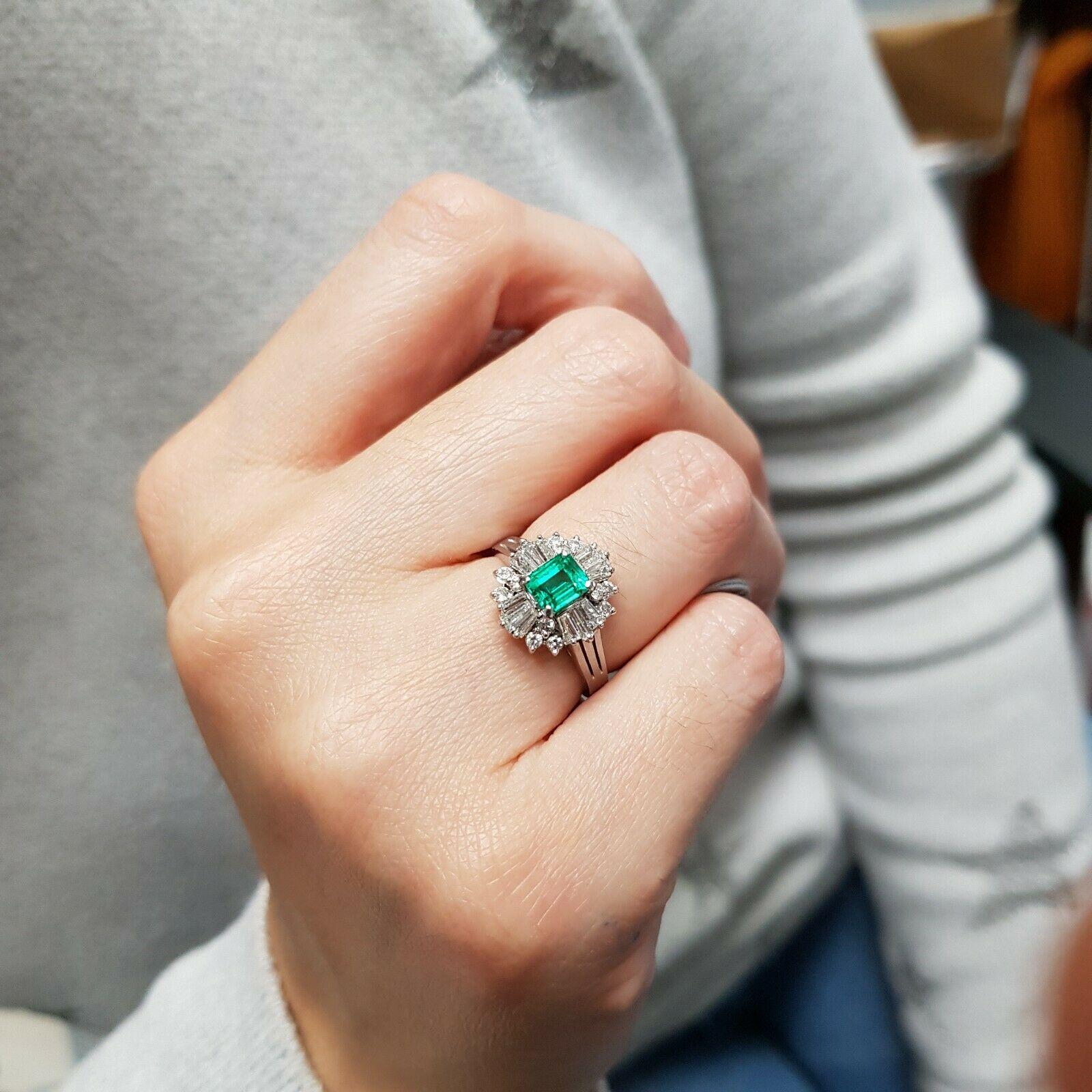 Platinum Emerald and Diamond Cocktail Ring In Excellent Condition In Los Angeles, CA