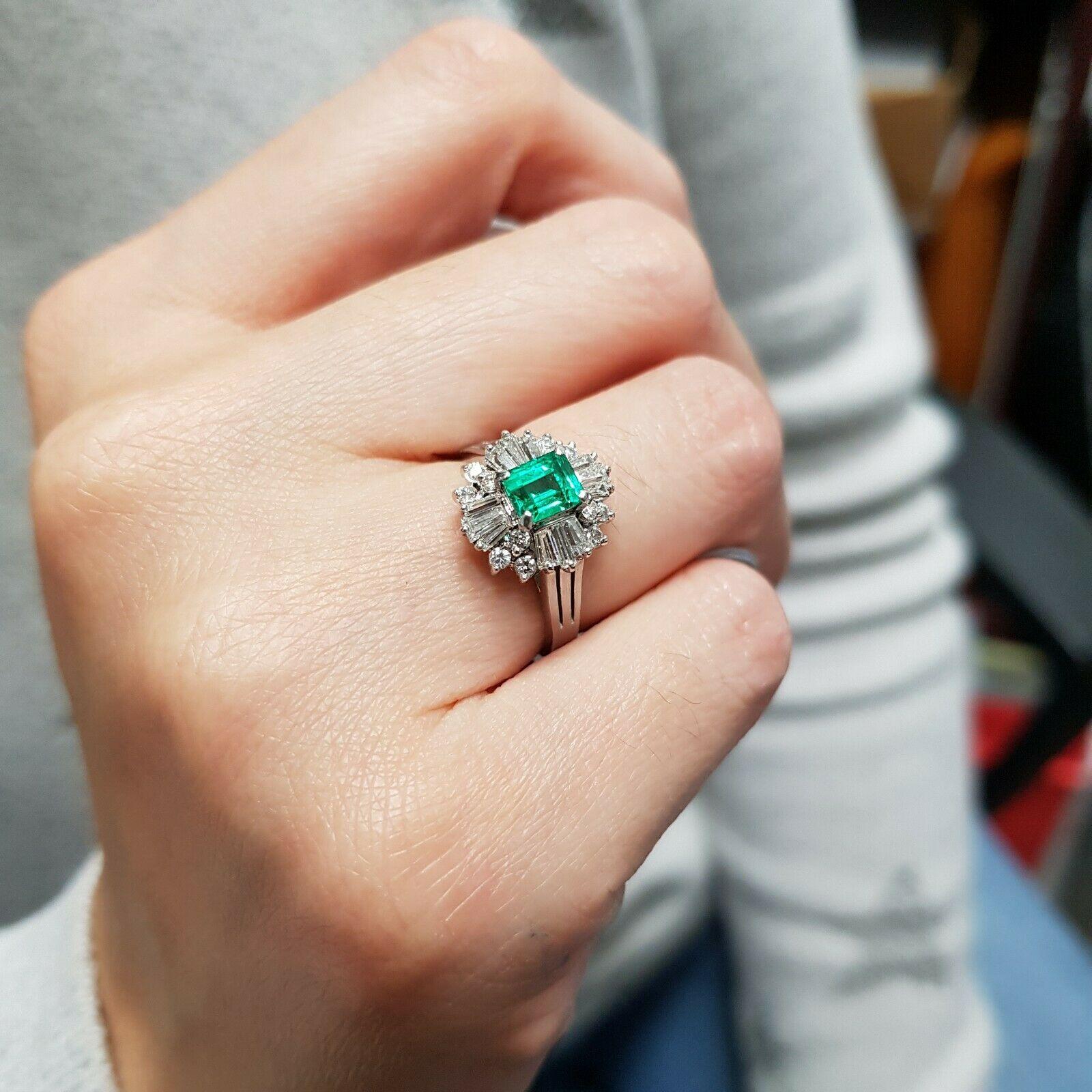 Women's or Men's Platinum Emerald and Diamond Cocktail Ring