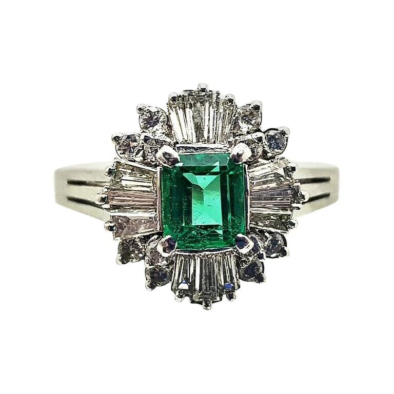 Platinum Emerald and Diamond Cocktail Ring