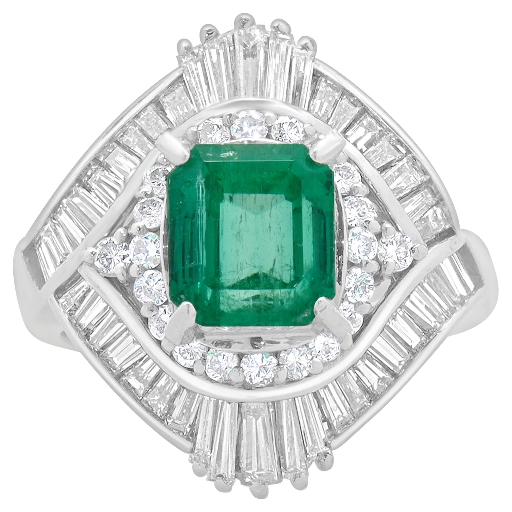 Platinum Emerald and Diamond Cocktail Ring For Sale