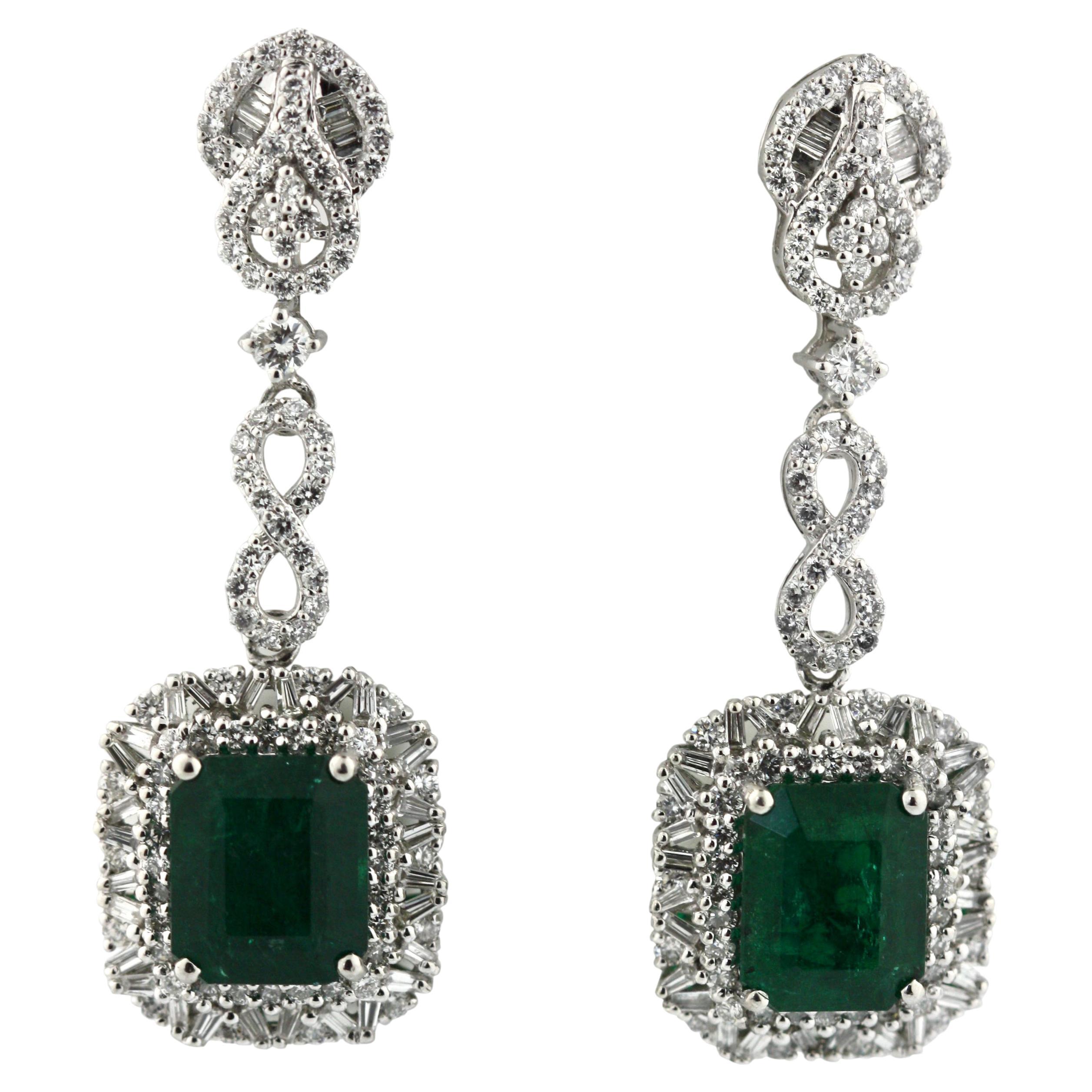 Platinum Emerald and Diamond Earrings