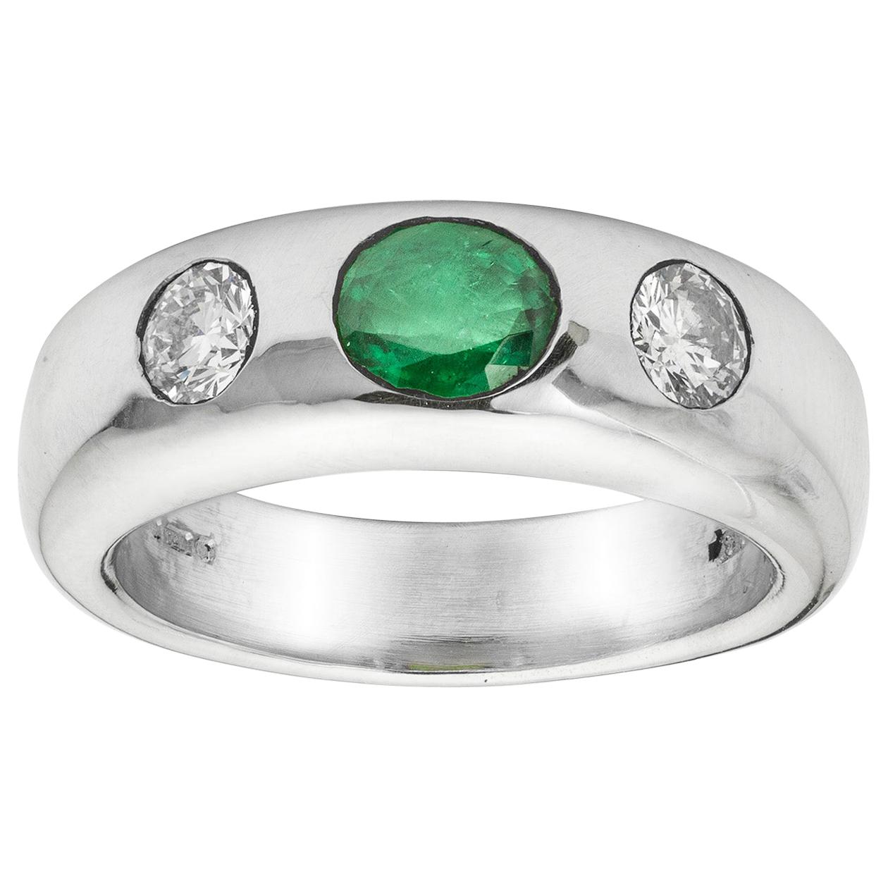 Platinum Emerald and Diamond Gypsy Ring