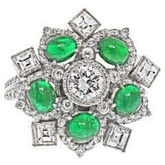 Platinum Emerald And Diamond Handmade Entourage Snowflake Flower Ring