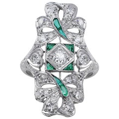 Platin Smaragd und Diamant-Paneelring
