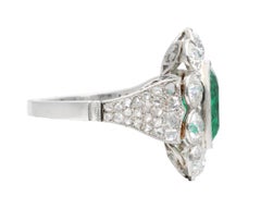 Platinum, Emerald, and Diamond Ring