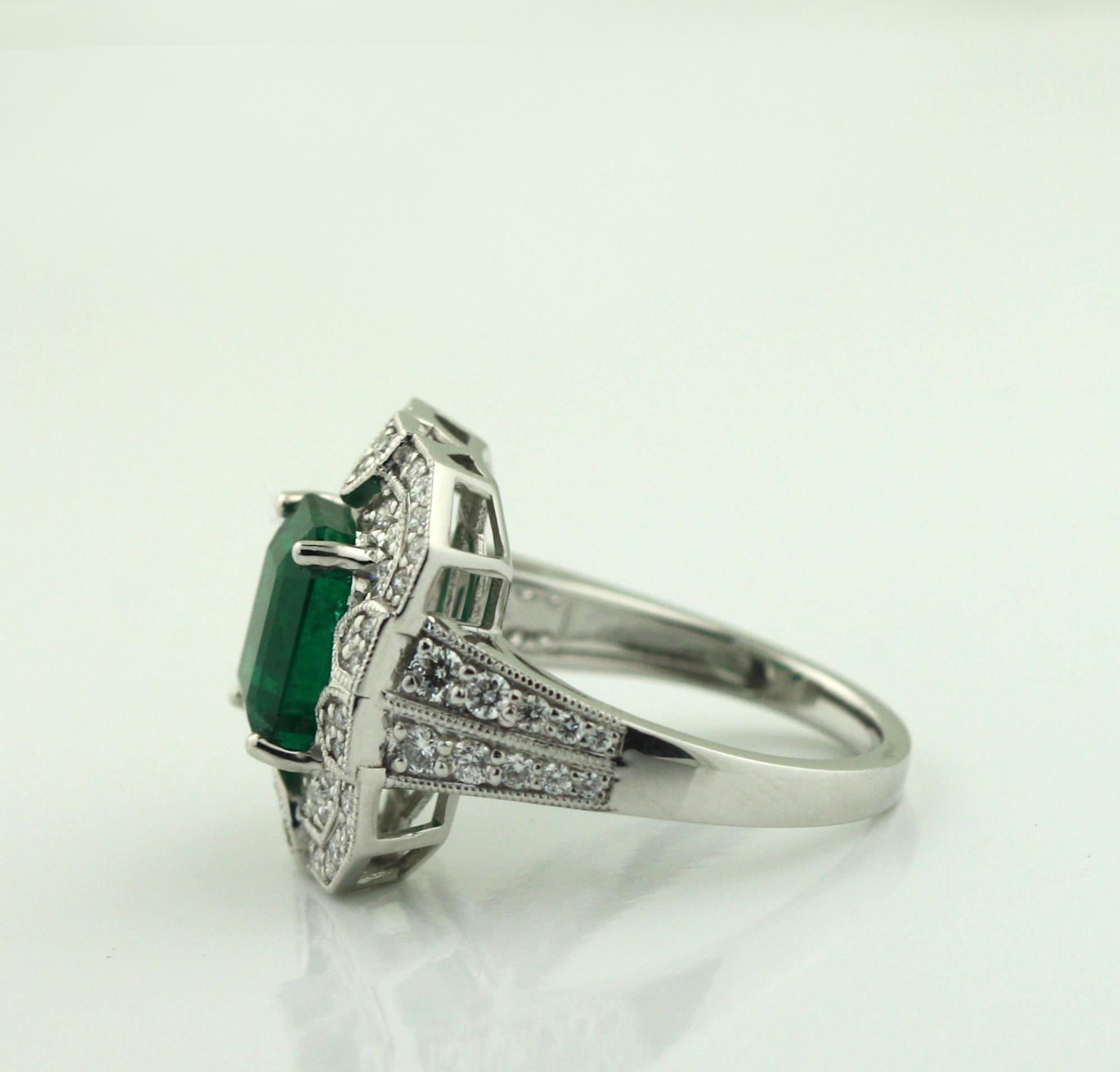 Women's or Men's Platinum Emerald and Diamond Ring   For Sale