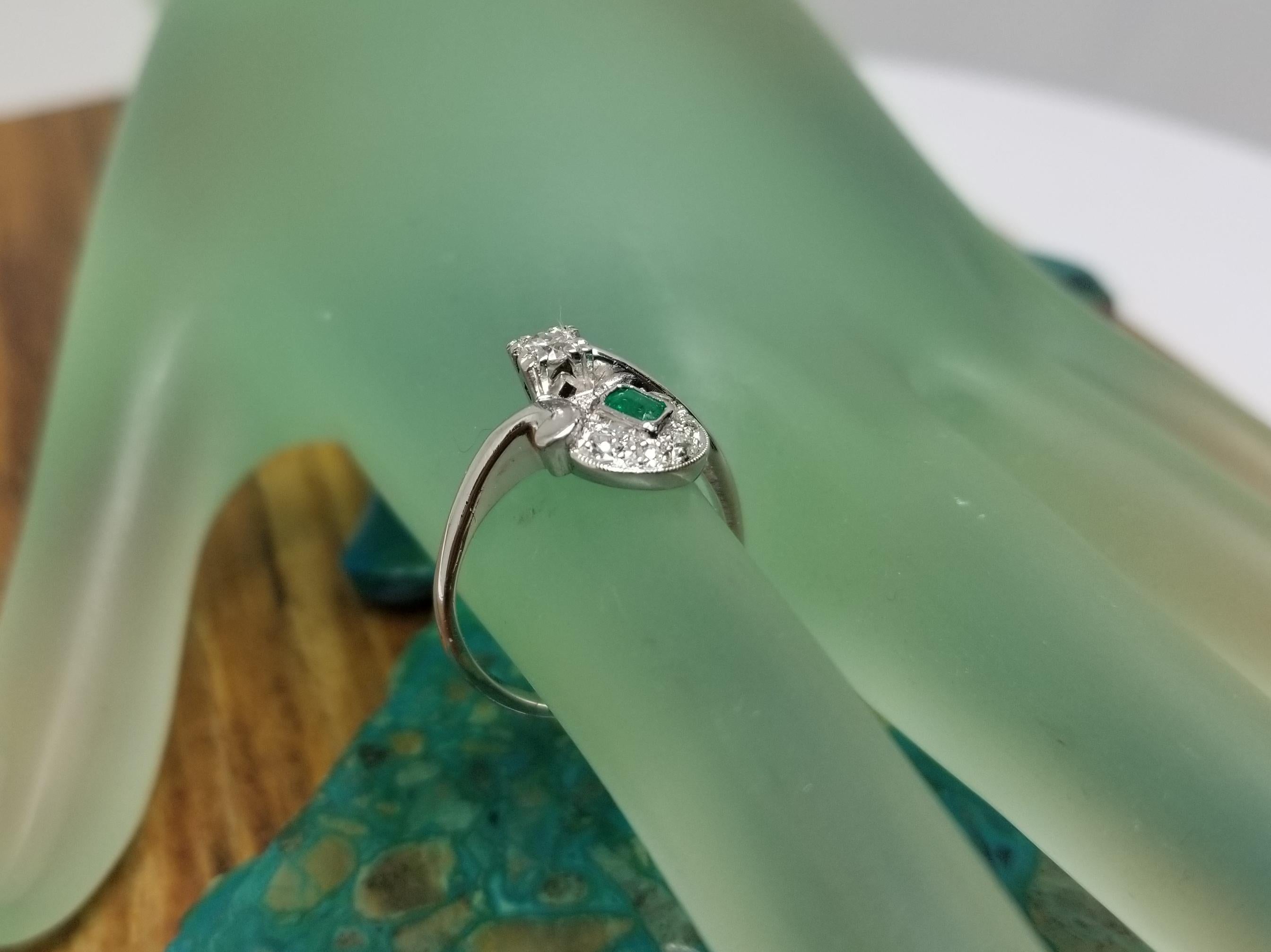 Women's or Men's Platinum Emerald and Diamond Ring For Sale