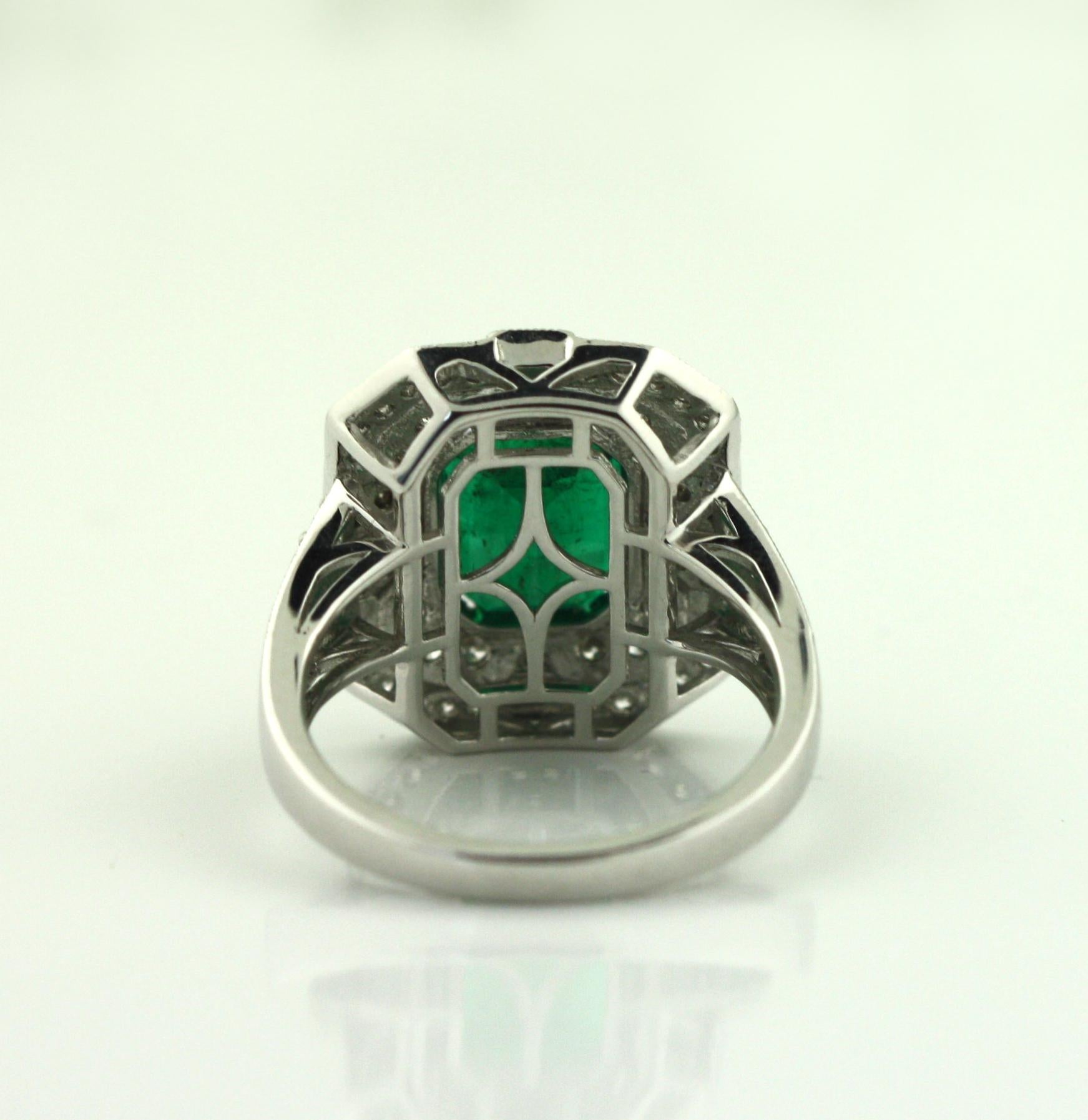 Platinum Emerald and Diamond Ring   For Sale 1