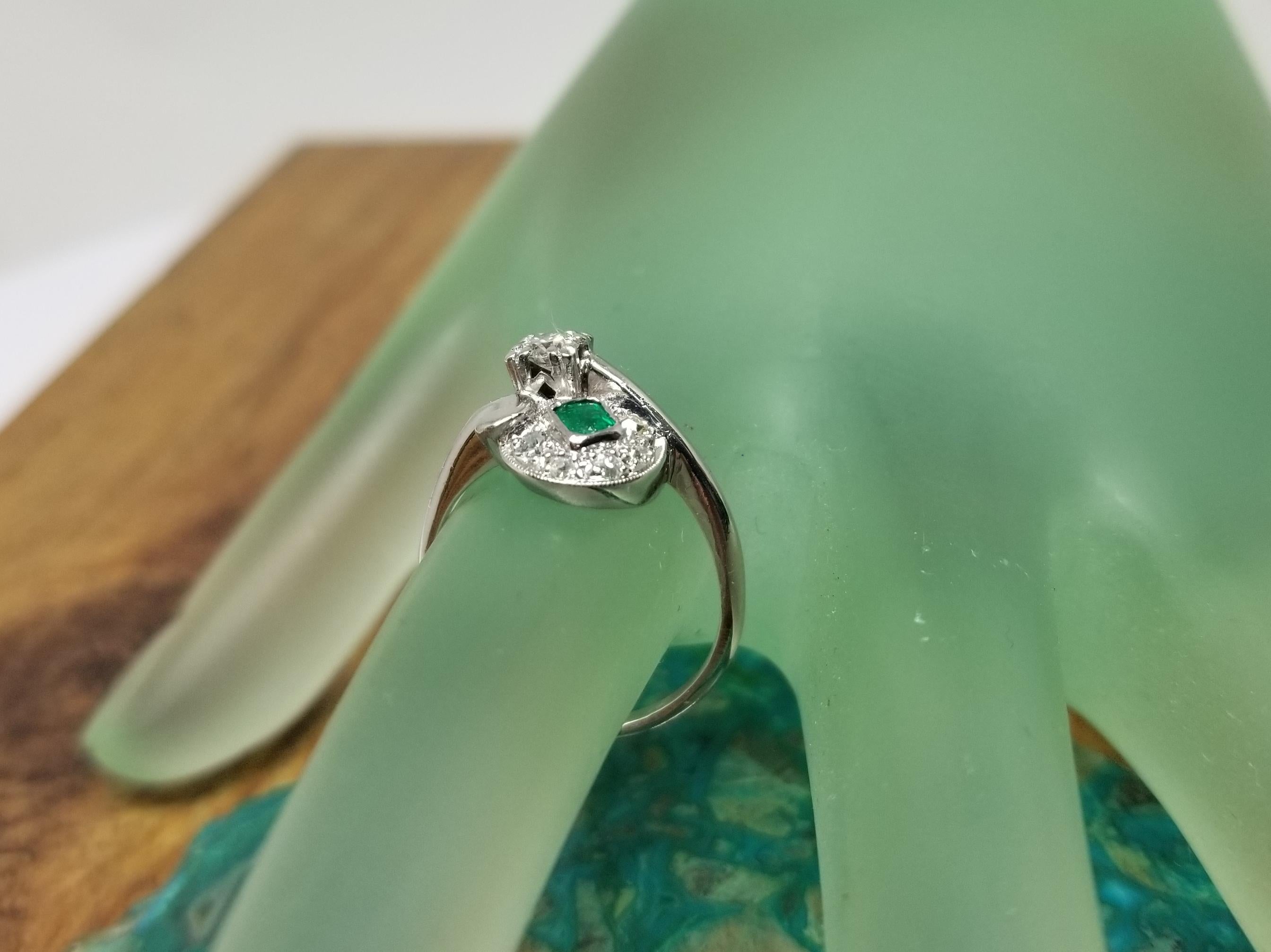 Platinum Emerald and Diamond Ring For Sale 1